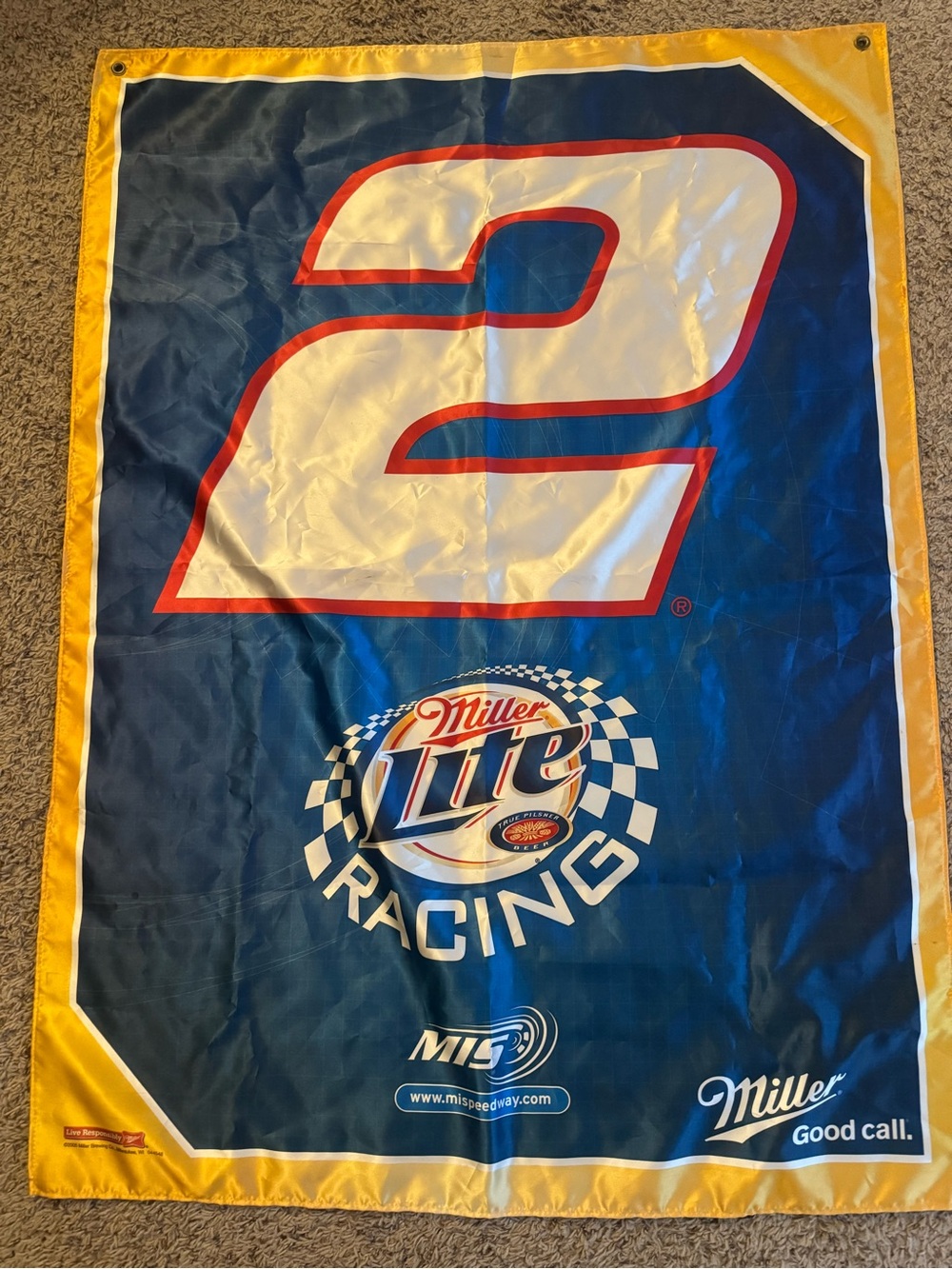 Vintage 2005 Miller Lite Racing #2 NASCAR Flag Banner MIS Speedway 47x35